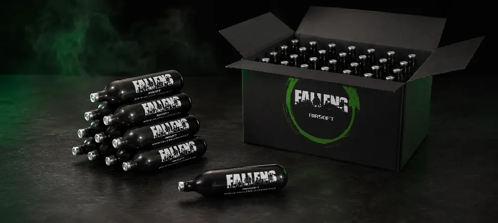 CO₂ bombičky 12g FALLENS AIRSOFT v balení 1×, 10× a 50× pro airsoft pistole